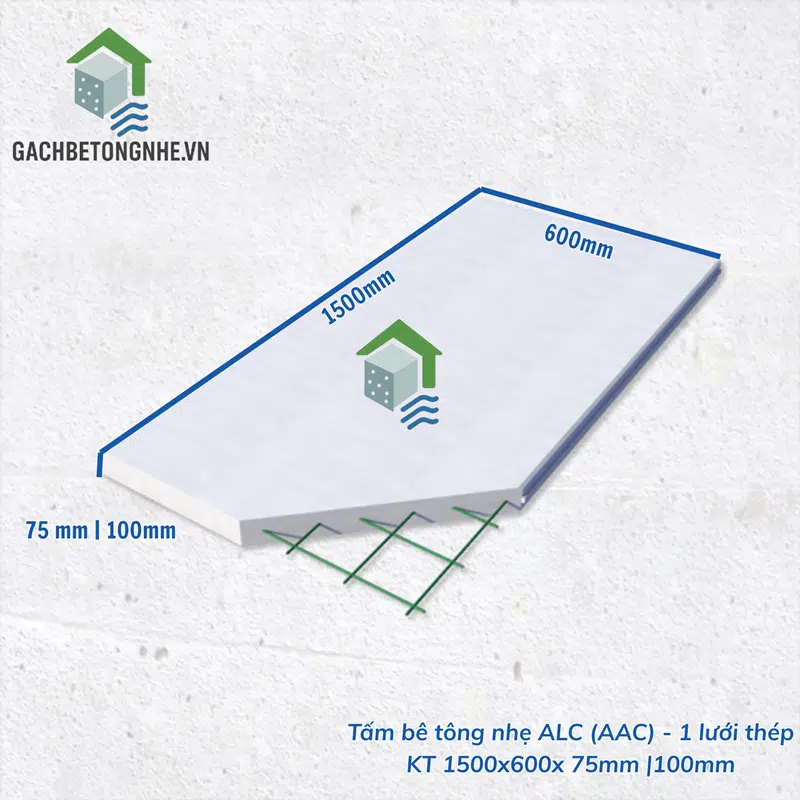 Tấm ALC 1500x600x100mm - 1 lưới thép - Ảnh 3
