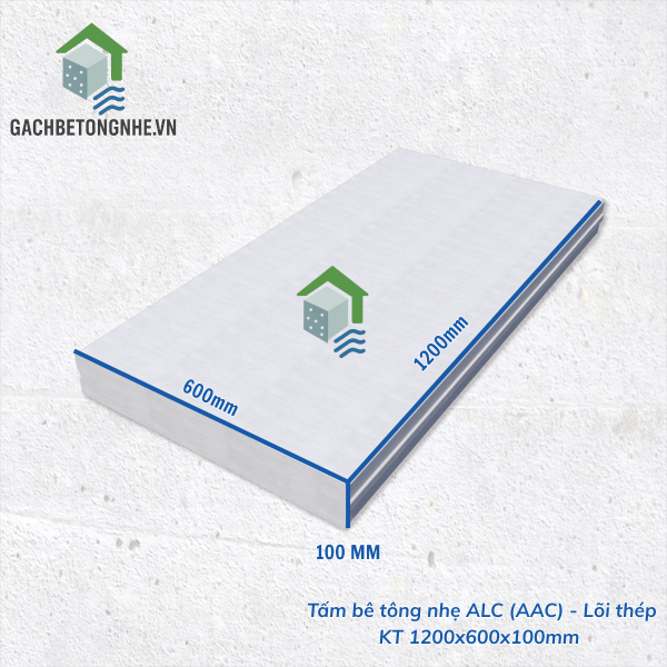 Tấm AAC 1200x600x100mm - 1 lưới thép