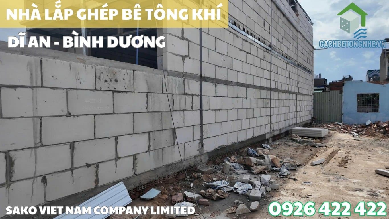 Nhà lắp ghép bê tông khí tại Bình Dương: Tường bao sử dụng gạch AAC siêu chống nóng