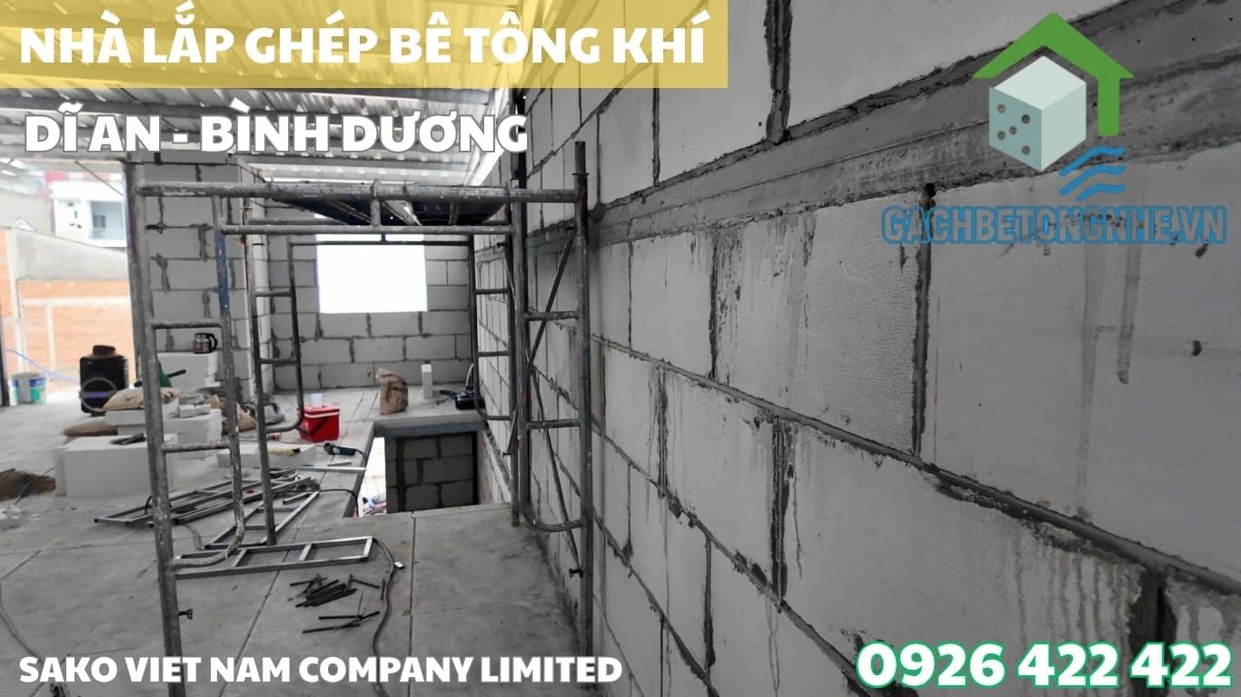 Nhà lắp ghép bê tông khí tại Bình Dương: Tường gạch AAC & Tấm sàn ALC